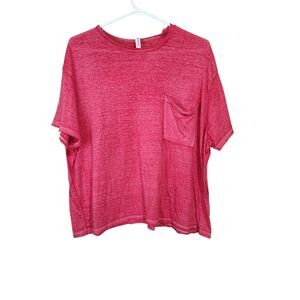 ZENANA Oversized Melange Burnout Raw Edge Tee S/M Fuschia